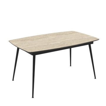 Raztegljiva miza z učinkom marmorja v barvi travertina bež s črnimi nogami 145x80x75H, raztegljiva do 185 Yense