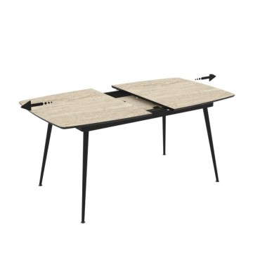 Raztegljiva miza z učinkom marmorja v barvi travertina bež s črnimi nogami 145x80x75H, raztegljiva do 185 Yense