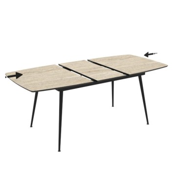 Raztegljiva miza z učinkom marmorja v barvi travertina bež s črnimi nogami 145x80x75H, raztegljiva do 185 Yense