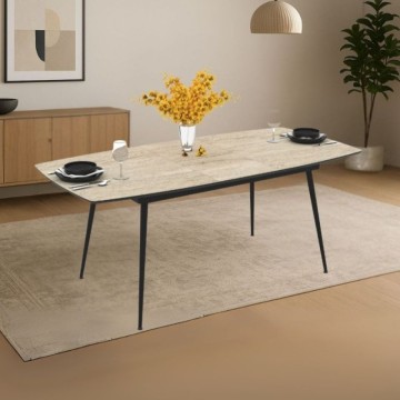 Raztegljiva miza z učinkom marmorja v barvi travertina bež s črnimi nogami 145x80x75H, raztegljiva do 185 Yense
