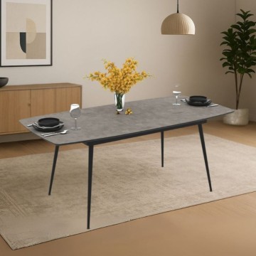 Raztegljiva miza cementne barve s črnimi nogami 145x80x75H, raztegljiva do 185 Yense
