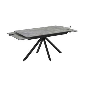 Raztegljiva miza iz keramike z učinkom sivega marmorja in črnimi kovinskimi nogami 140/200x80x76H Perla