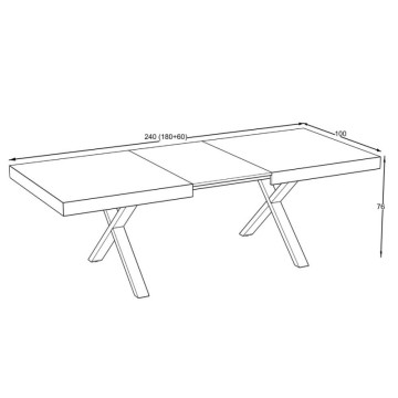 Raztegljiva miza s hrastovim vrhom iz MDF in črnimi nogami 180x100x76H Anglija