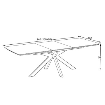 Raztegljiva miza s črnim arabesknim marmornatim vrhom in črnim podnožjem 180/240x100x76H Verano