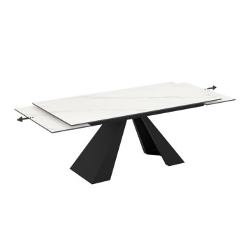 Raztegljiva miza s keramičnim vrhom z učinkom belega marmorja in črnimi kovinskimi nogami 180x90x77H Monza