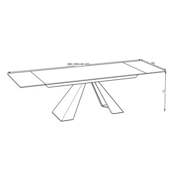 Raztegljiva miza s keramičnim vrhom z učinkom belega marmorja in črnimi kovinskimi nogami 180x90x77H Monza
