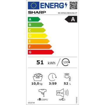 Pralni stroj Sharp ESNFA014BW1NA 10 kg 1400 vrtljajev na minuto, razred A, bel