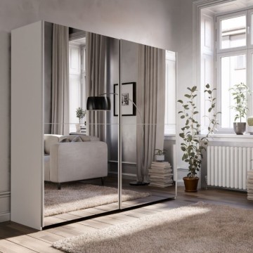 Garderoba 2 drsna zrcalna vrata 190x61x190,5H bela barva Elio