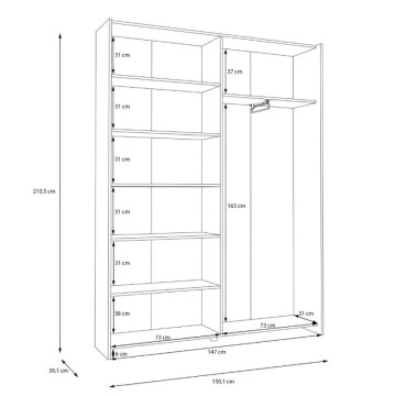 Garderobna omara z 2 drsnima vratoma 150x39x210 bela Nico