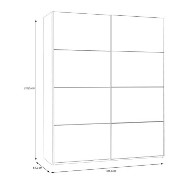Garderobna omara 2 drsna vrata z ogledalnimi vrati 170x61x210,5H Elio
