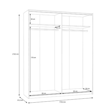 Garderobna omara 2 drsna vrata z ogledalnimi vrati 170x61x210,5H Elio