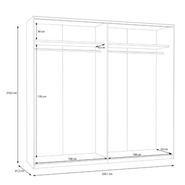 Garderobna omara 2 drsna vrata hrast in bela 170x61x210,5H Elio