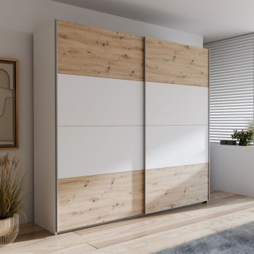 Garderobna omara 2 drsna vrata hrast in bela 170x61x210,5H Elio