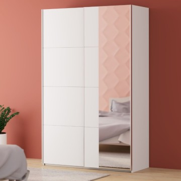 Garderobna omara z 2 drsnimi vrati in ogledalom 150x61x235H bela Afra