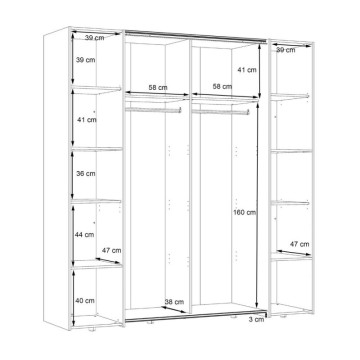 Garderobna omara z 2 drsnimi in 2 visečimi vrati z ogledalom 270x61x210 barva bela Callia