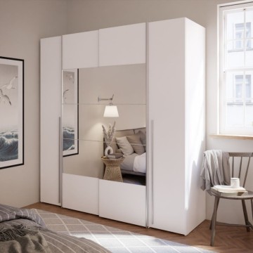 Garderobna omara z 2 drsnimi in 2 visečimi vrati z ogledalom 270x61x210 barva bela Callia