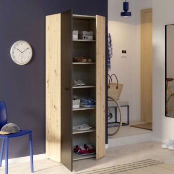 Večnamenska garderobna omara 2 hrastova vrata s črnimi vrati 69x36,5x181H Teodoro