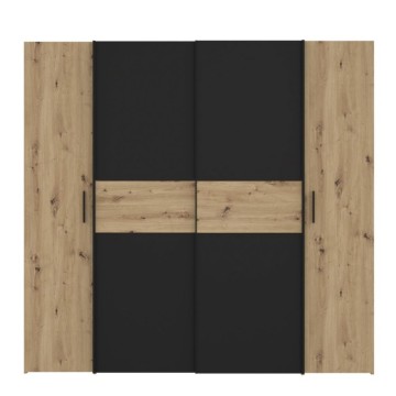 Garderobna omara 4 hrastova in črna vrata z drsnimi in vrtljivimi vrati 200x61x190H Teodoro