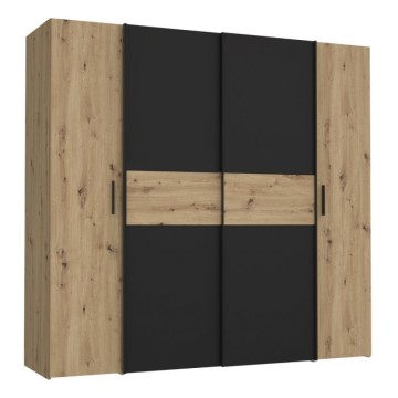 Garderobna omara 4 hrastova in črna vrata z drsnimi in vrtljivimi vrati 200x61x190H Teodoro