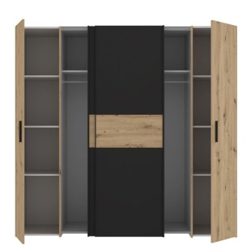 Garderobna omara 4 hrastova in črna vrata z drsnimi in vrtljivimi vrati 200x61x190H Teodoro