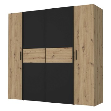 Garderobna omara 4 hrastova in črna vrata z drsnimi in vrtljivimi vrati 200x61x190H Teodoro
