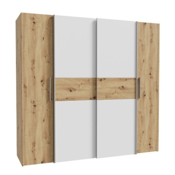 Garderobna omara 4 hrastova in bela vrata z drsnimi in vrtljivimi vrati 200x61x190H Teodoro