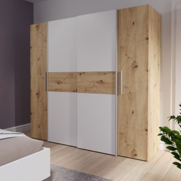 Garderobna omara 4 hrastova in bela vrata z drsnimi in vrtljivimi vrati 200x61x190H Teodoro