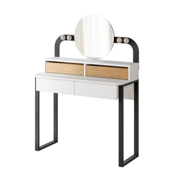 copy of Toeletta trucco con 4 cassetti luci a led e specchio rotondo colore nero e rovere Lora