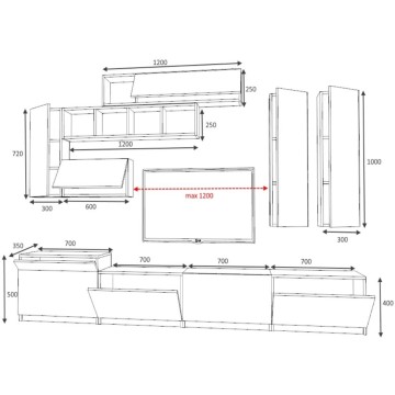 Parete attrezzata Domino 280 cm bianco rovere