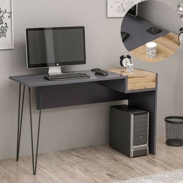 Pisalna miza Candy antracit iz orehovega lesa z USB priključki 121x45
