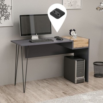 Pisalna miza Candy antracit iz orehovega lesa z USB priključki 121x45