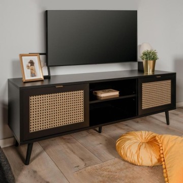 Vienna56A TV stojalo 2 vrati in odprtim predalom črno s sprednjimi stranicami z učinkom protja
