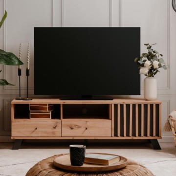Medan56A TV stojalo 2 predala in vrata z odprtimi predali antracitni hrast
