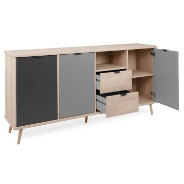 Epik 52 antracitno siva hrastova kredenca 3 vrata 2 predala 180x40x88,3
