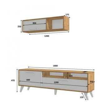 Ozko TV stojalo D2306TV180M109 beli hrast 180x35x47h